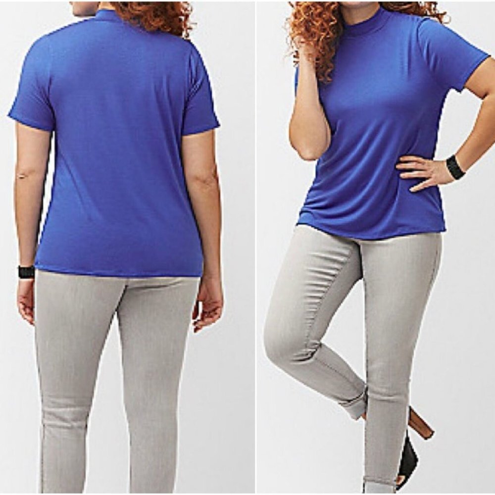 ✨2/$20 NWT Lane Bryant Mock Neck Short Sleeve Top Size 18/20 18 20 Blue HW1647 - Picture 1 of 4